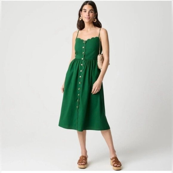 J. Crew Dresses & Skirts - J. Crew Factory Scallop-trim button-front midi dress in fern canyon green sz 6
